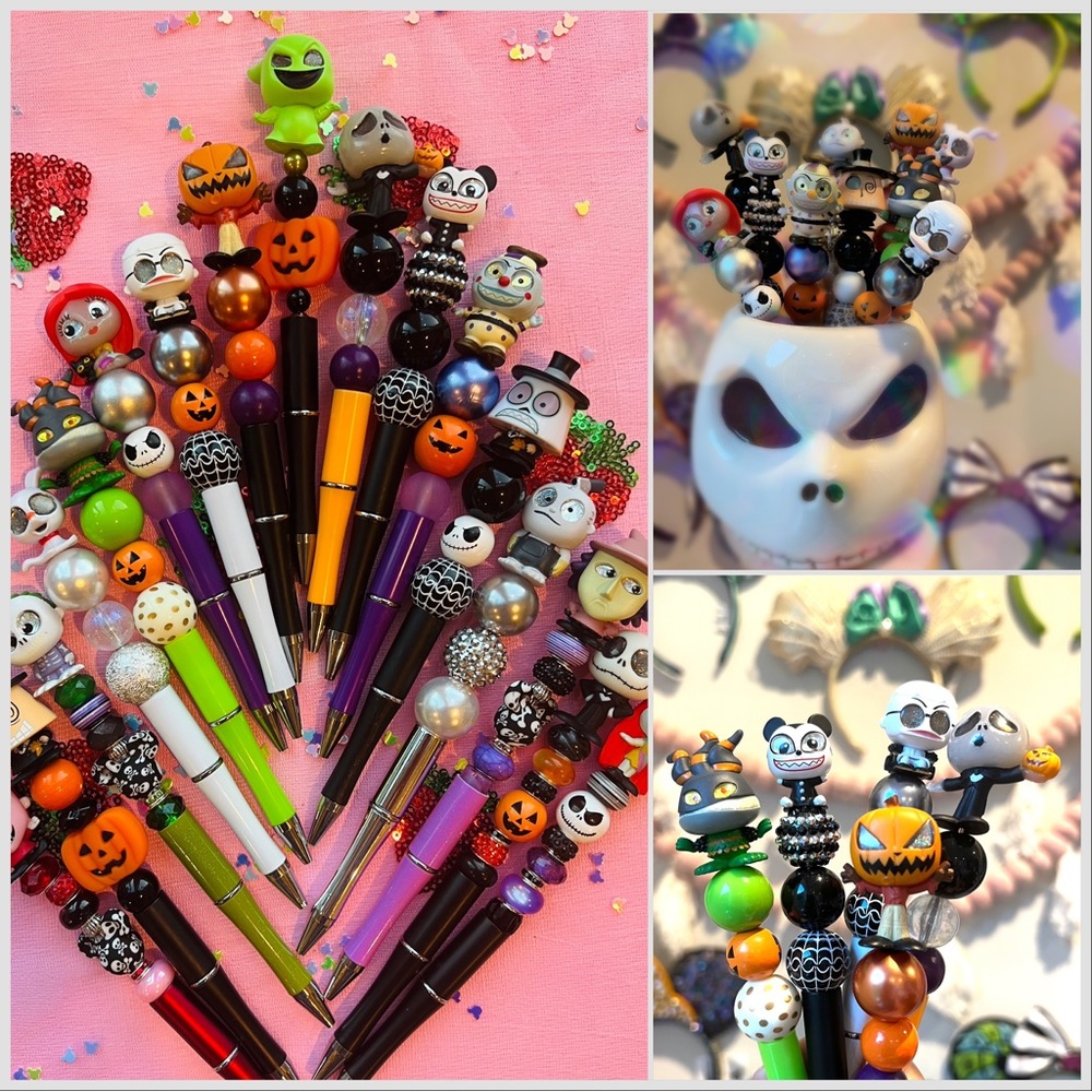 💜🎃🧡🖤 nightmare before Christmas Disney Doorable beaded Pens handmade✍️